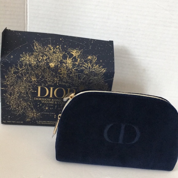 Dior Bags Dior Pouch Bag Cosmetic Case Purse Navy Velvet Logo Gold